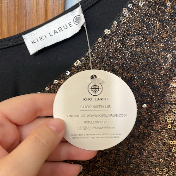 KIKI LARUE NWT Women’s Size Large Gold Black Sequin Holiday Top V-Neck “Crosby” - Picture 6 of 9